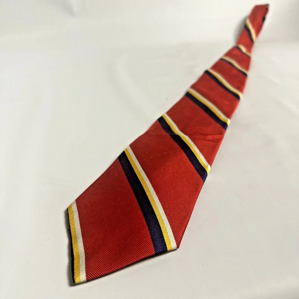Lauren Ralph Lauren Red Striped Silk Tie Repp Stripe Classic Preppy USA